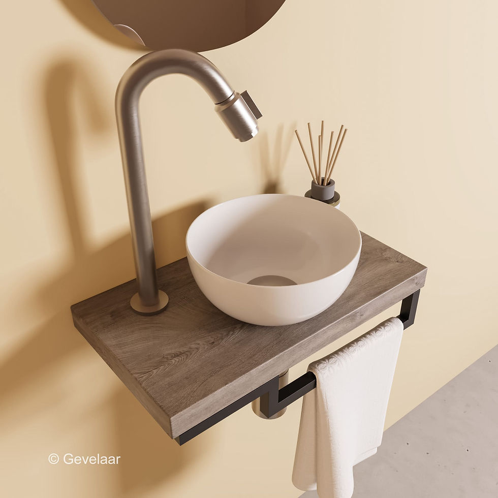 Thumbnail: Proline TOP Raw Oak fonteinset kraan bo RVS kom 20cm glans wit houder R