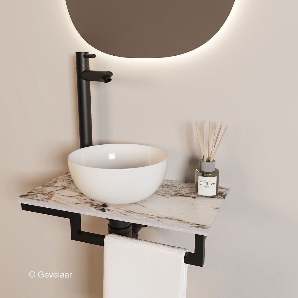 Thumbnail: Tanaro Marqstone fonteinset island glossy kraan mat zwart kom wit houder R