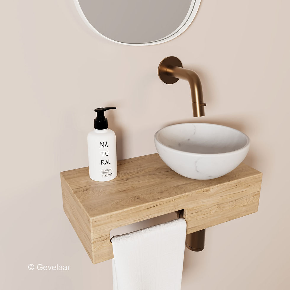 Tanaro Oasis fonteinset eiken inbouwkraan brons koper waskom wit marmer rechts