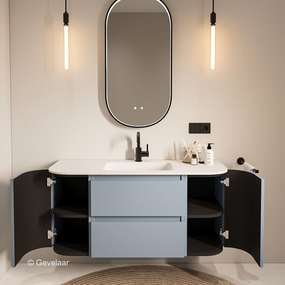 Tanaro SoXel badmeubel van 120 cm in mist blauw met afgeronde hoeken en mat witte wastafel