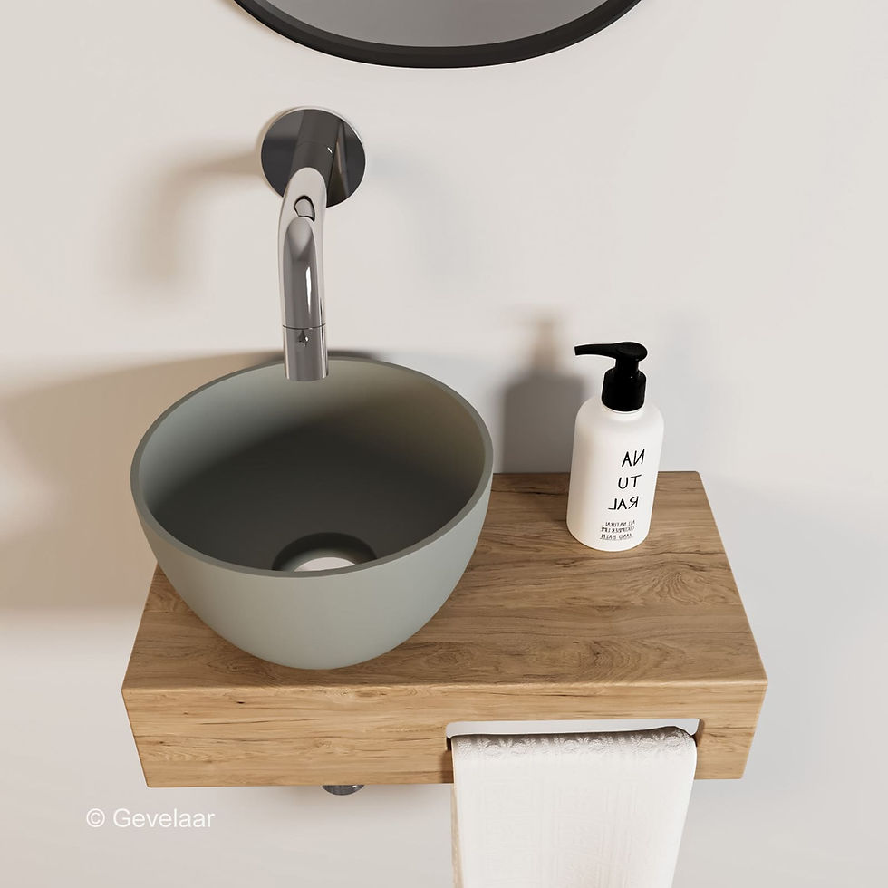 Arcqua Olivia fonteinset eikenhout waskom mat klei links inbouwkraan chroom