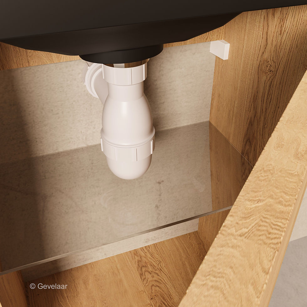 Thumbnail: Arcqua fonteinset kastje natural oak wasbak  mat zwart - kraanset chroom