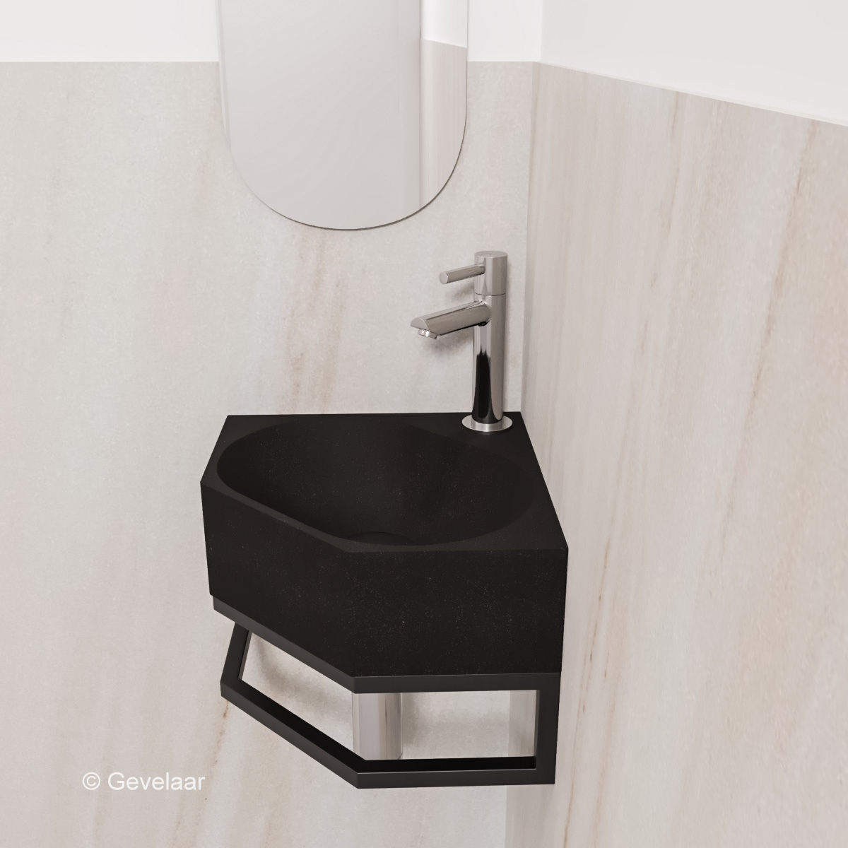 INK Matrix fonteinset wasbak quartz zwart frame zwart - kraan recht chroom