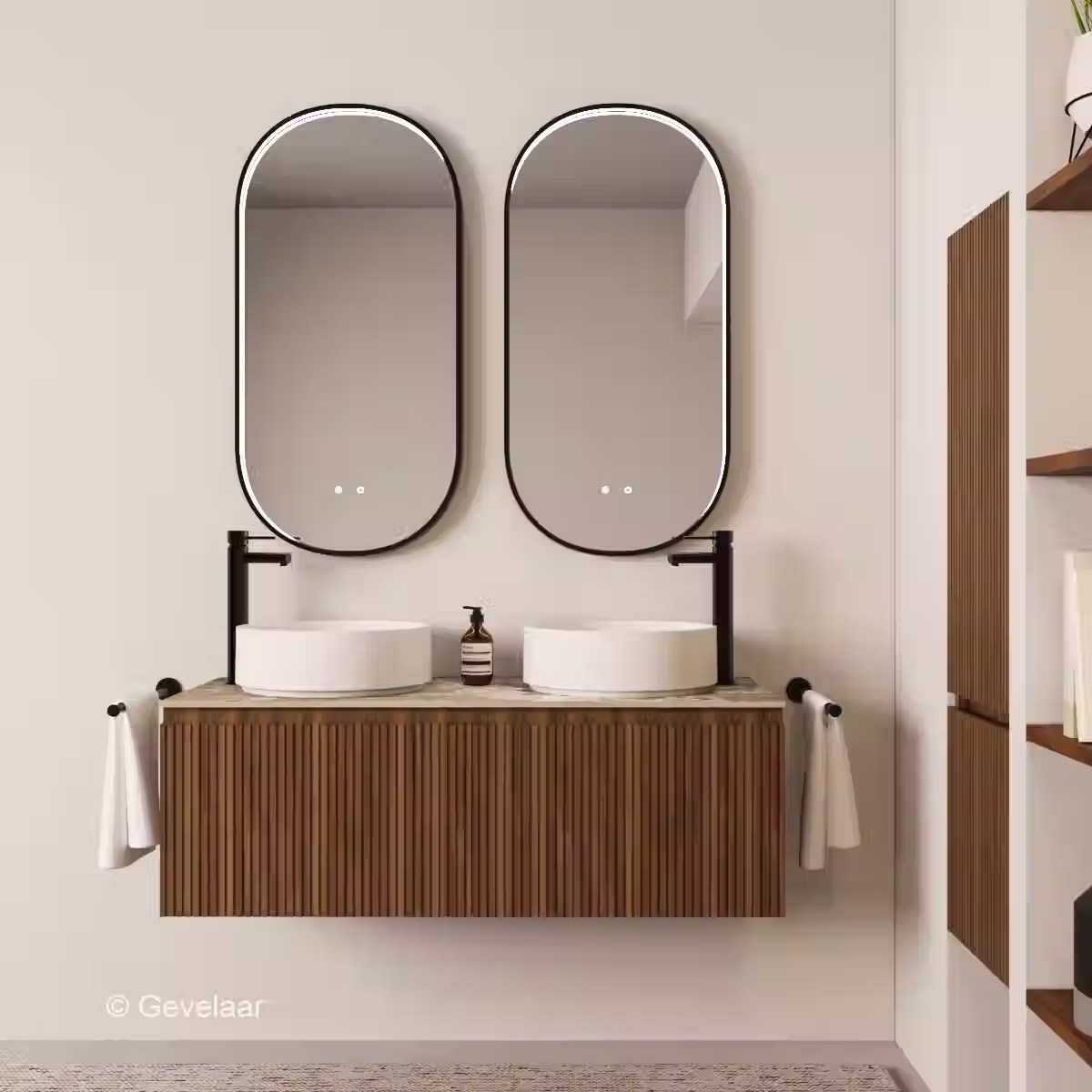 Striato ribbel noten badmeubel 120 cm - 2 lade 60cm - afdekblad Earth Glossy
