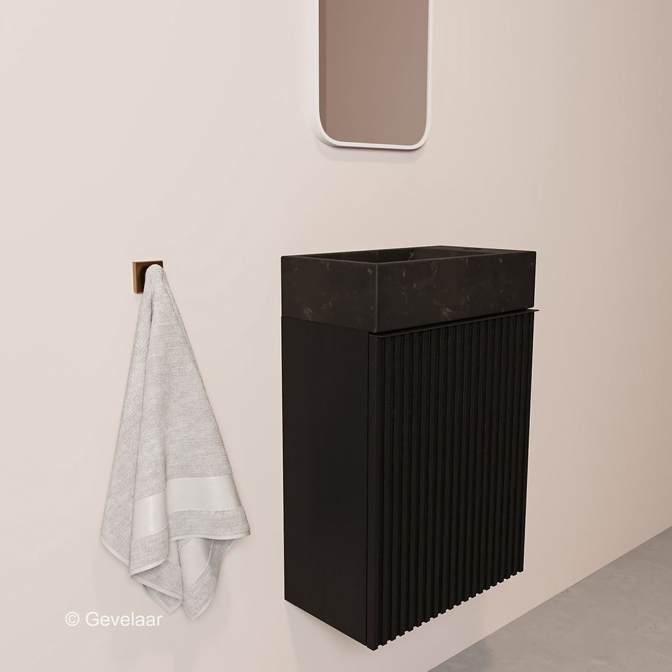 Thumbnail: Tanaro Freshstone fontein kast zwart - wasbak hardsteen rechts