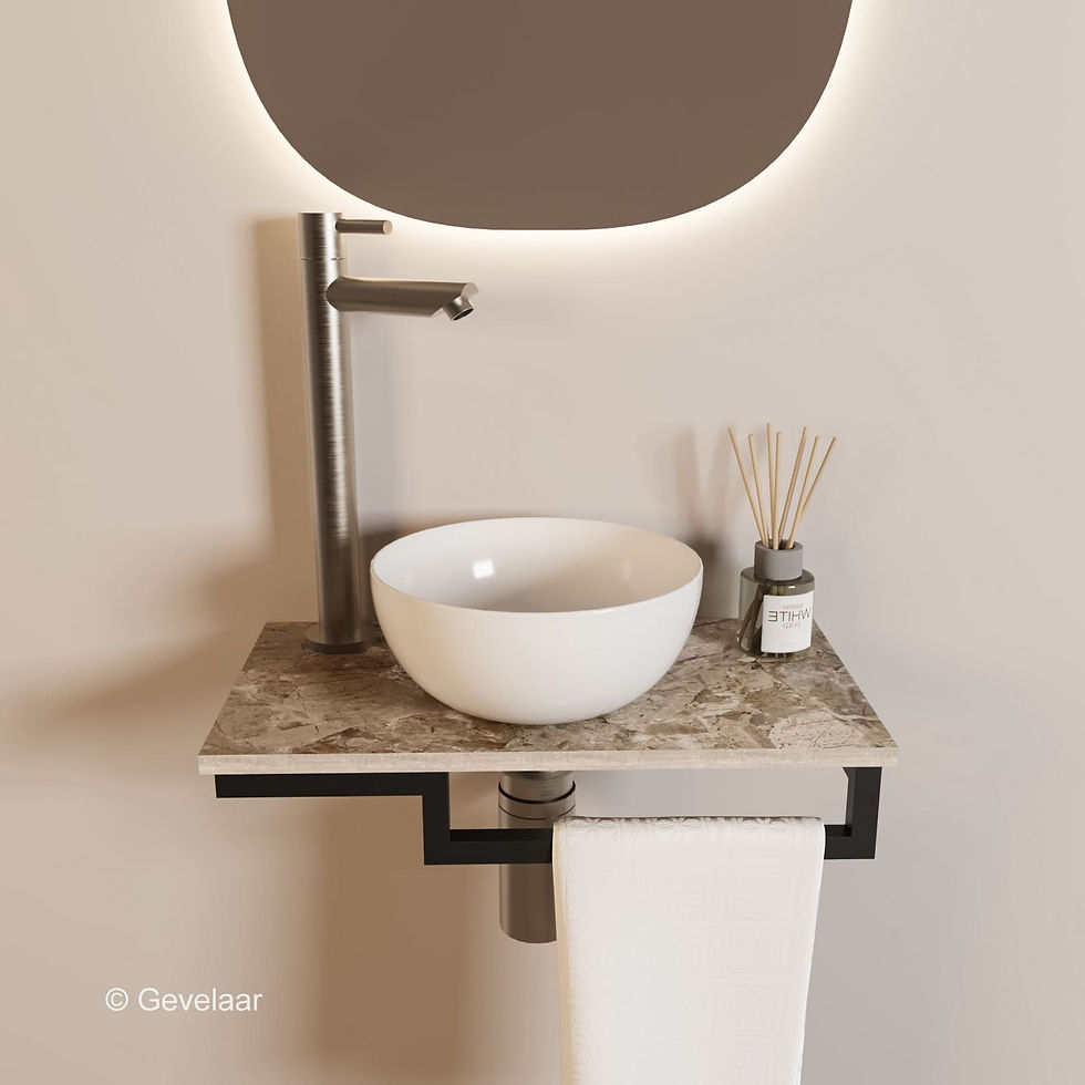 Thumbnail: Tanaro Marqstone fonteinset earth glossy kraan RVS kom 20cm wit houder R