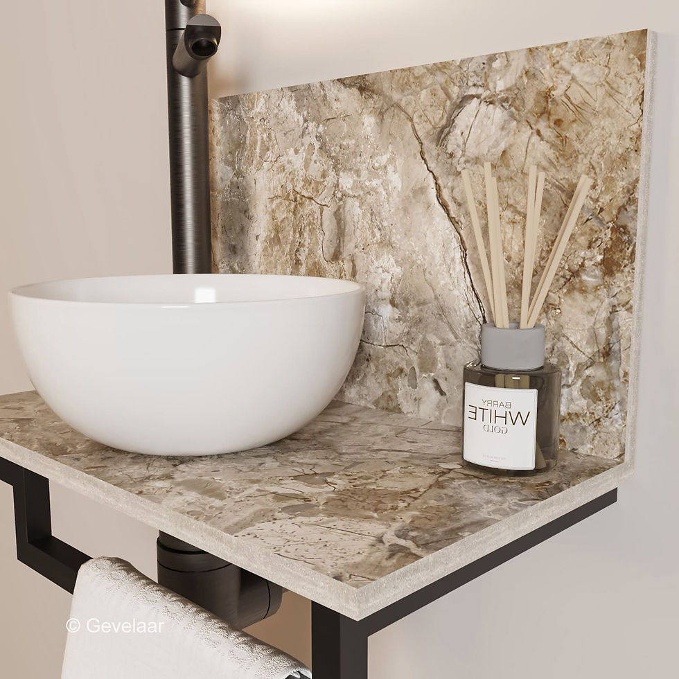 Thumbnail: Tanaro Marqstone fonteinset earth glossy wand kraan gunmetal kom wit houder R