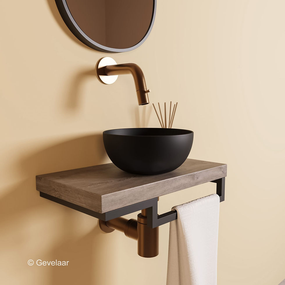 Proline TOP Raw Oak fonteinset inb kraan brons koper kom 20cm mat zwart houder R