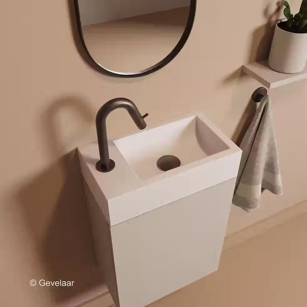 Thumbnail: Zaphir Freshdip Fonteinset beige kast wasbak mat wit omkeerbaar kraan gunmetal