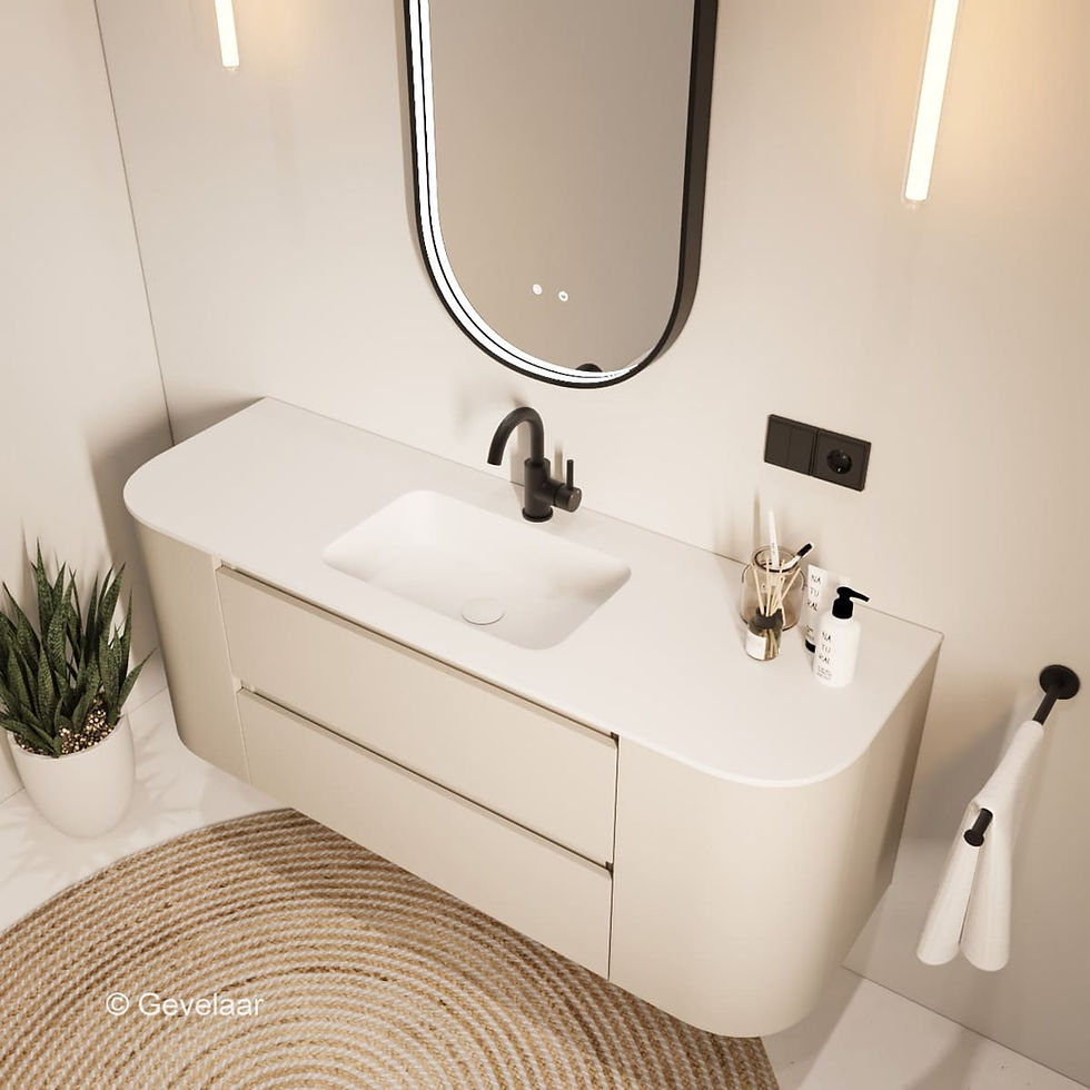 Thumbnail: Tanaro SoXel badmeubel van 140 cm in cappuccino kleur met afgeronde hoeken en mat witte wastafel