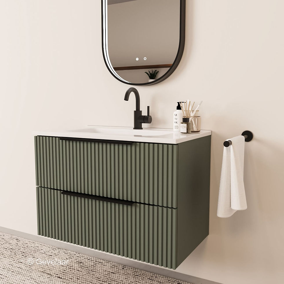 Thumbnail: Tanaro Sobio Rib badmeubel olijf groen 80cm wastafel glans wit 2 laden