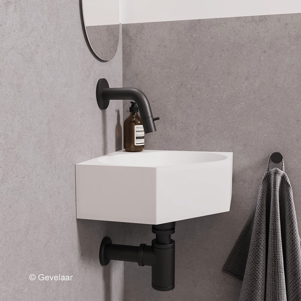 Thumbnail: INK Matrix fonteinset wasbak mat wit  inbouw kraan mat zwart