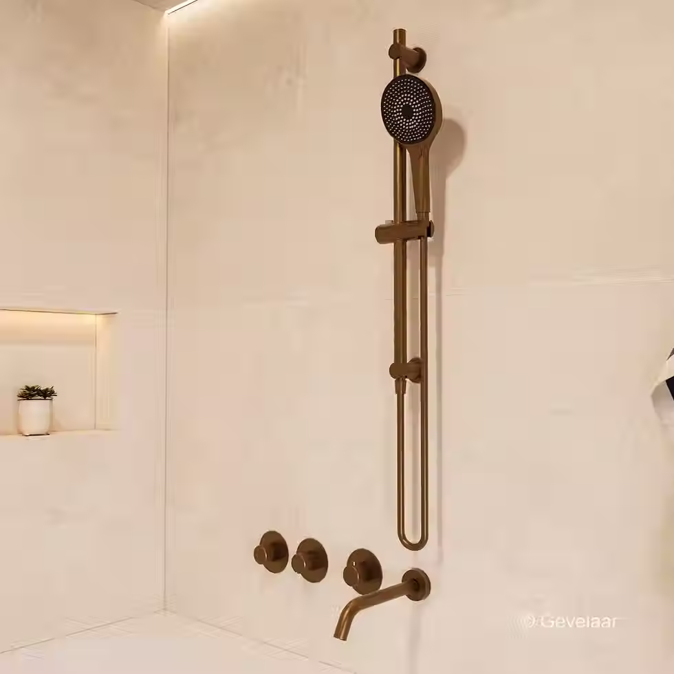 Zaphir thermostatische inbouw badkranenset geborsteld brons (PVD) - SET 2