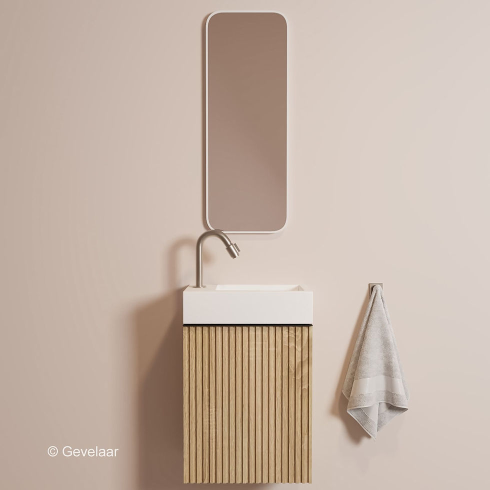 Tanaro Freshdip fonteinset kast eiken wasbak mat wit omkeerbaar kraan RVS