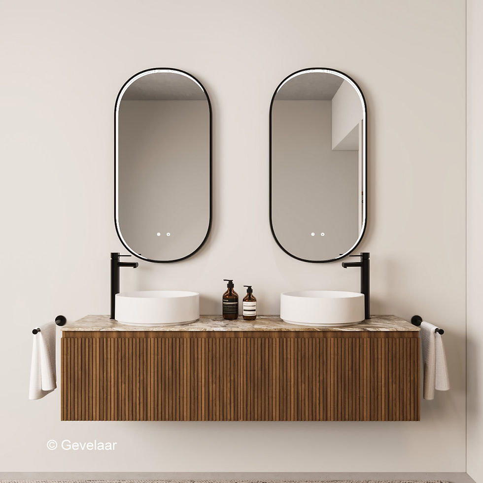 Striato ribbel noten badmeubel 160 cm - 2 lade 80cm - afdekblad Earth Glossy