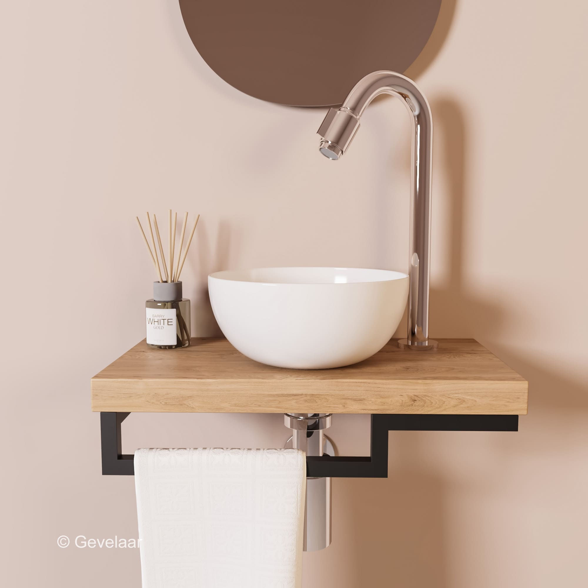 Proline TOP Ideal Oak fonteinset kraan bo chroom kom 20cm glans wit houder L