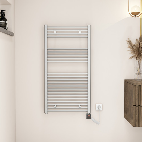 Elektrische radiator zilvergrijs RAL 9006 Bluetooth therm. 60x112 730 watt Gevelaar
