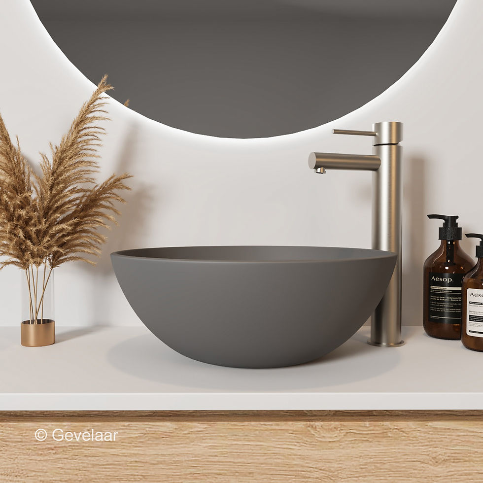 Arcqua Prince opbouw waskom cast marble rond 38 mat quartz grijs