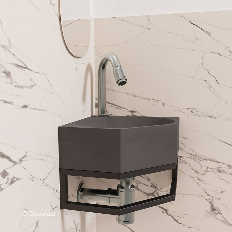 Thumbnail: INK Matrix fonteinset wasbak quartz beton frame zwart kraan boog RVS / geb.staal
