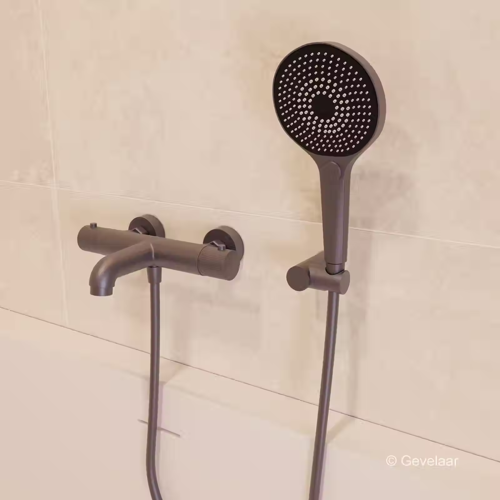 Zaphir thermostatische opbouw badkranenset Gunmetal (PVD) - SET 2