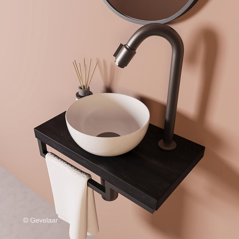 Thumbnail: Proline TOP Black oak fonteinset kraan bo gunmetal kom 20cm glans wit houder L