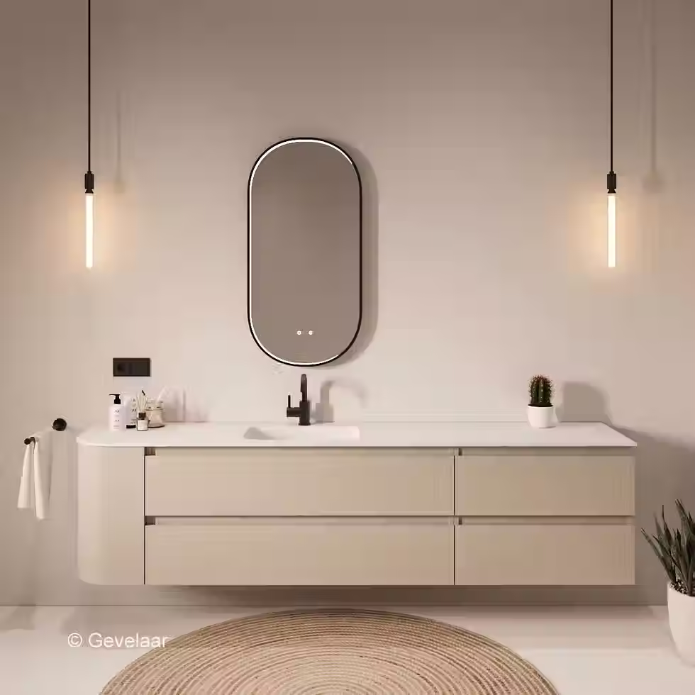 Thumbnail: Tanaro SoXeL badmeubel Cappu afgeronde hoek wastafel mat wit 220cm