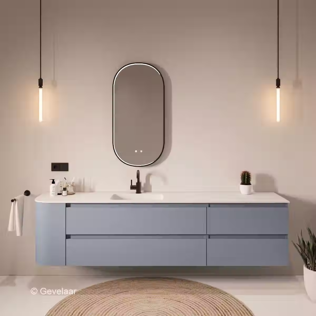 Tanaro SoXeL badmeubel mis blauw afgeronde hoek wastafel mat wit 220cm