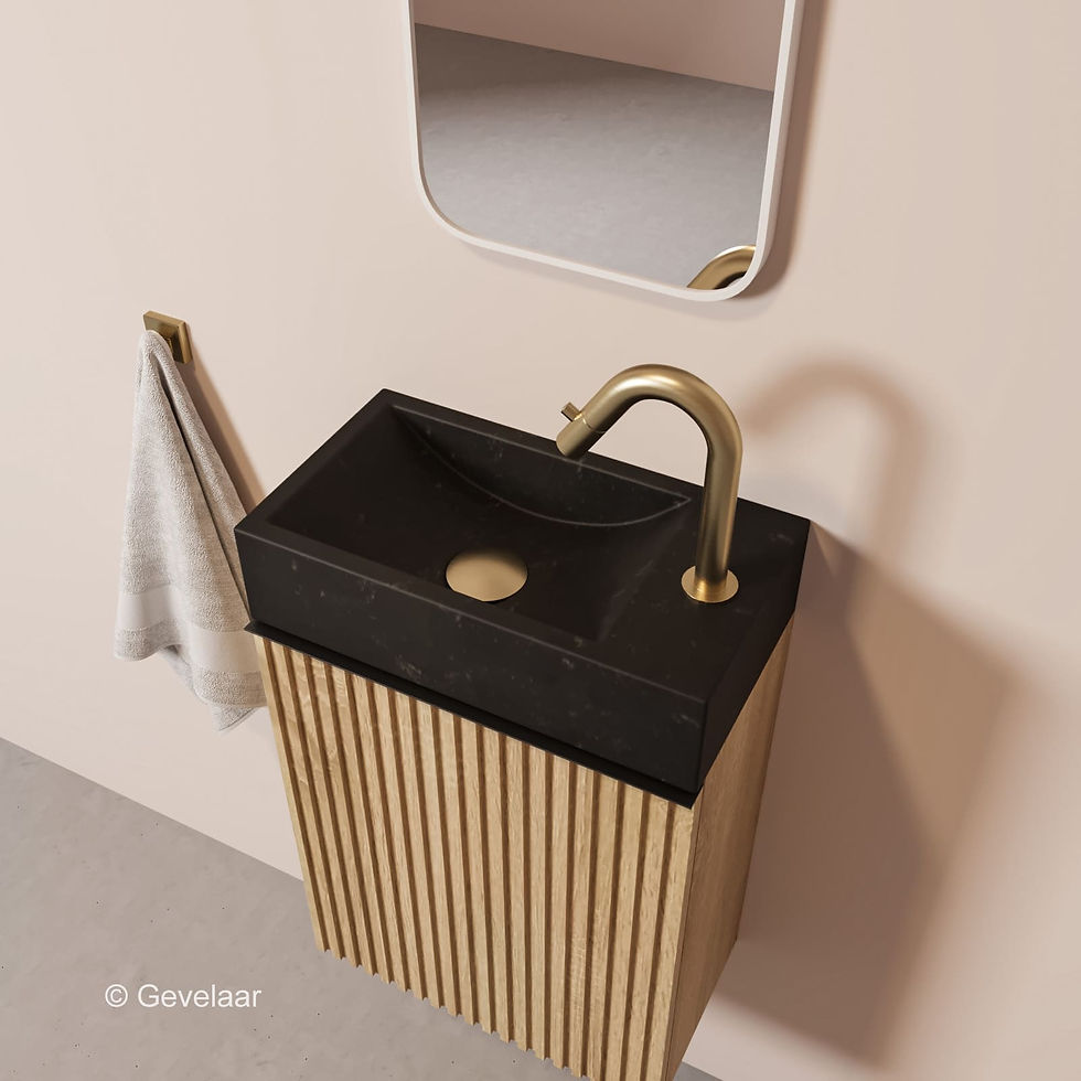 Tanaro Freshstone Fonteinset eiken wasbak hardsteen gezoet rechts - geb. goud
