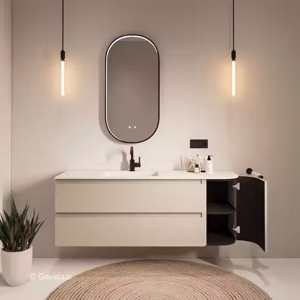 SoXeL badmeubel Cappu afgeronde hoek wastafel mat wit rechts 150cm
