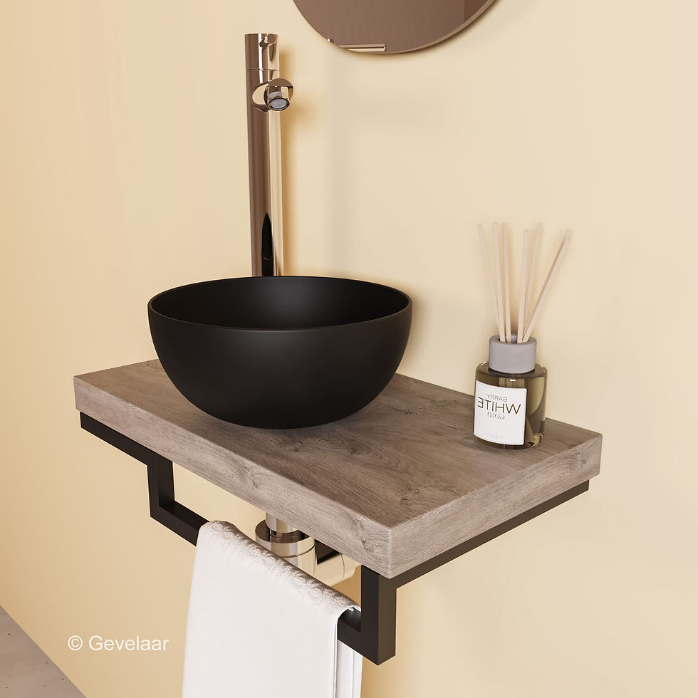 Thumbnail: Proline TOP Raw Oak fonteinset kraan recht chroom kom 20cm mat zwart houder R