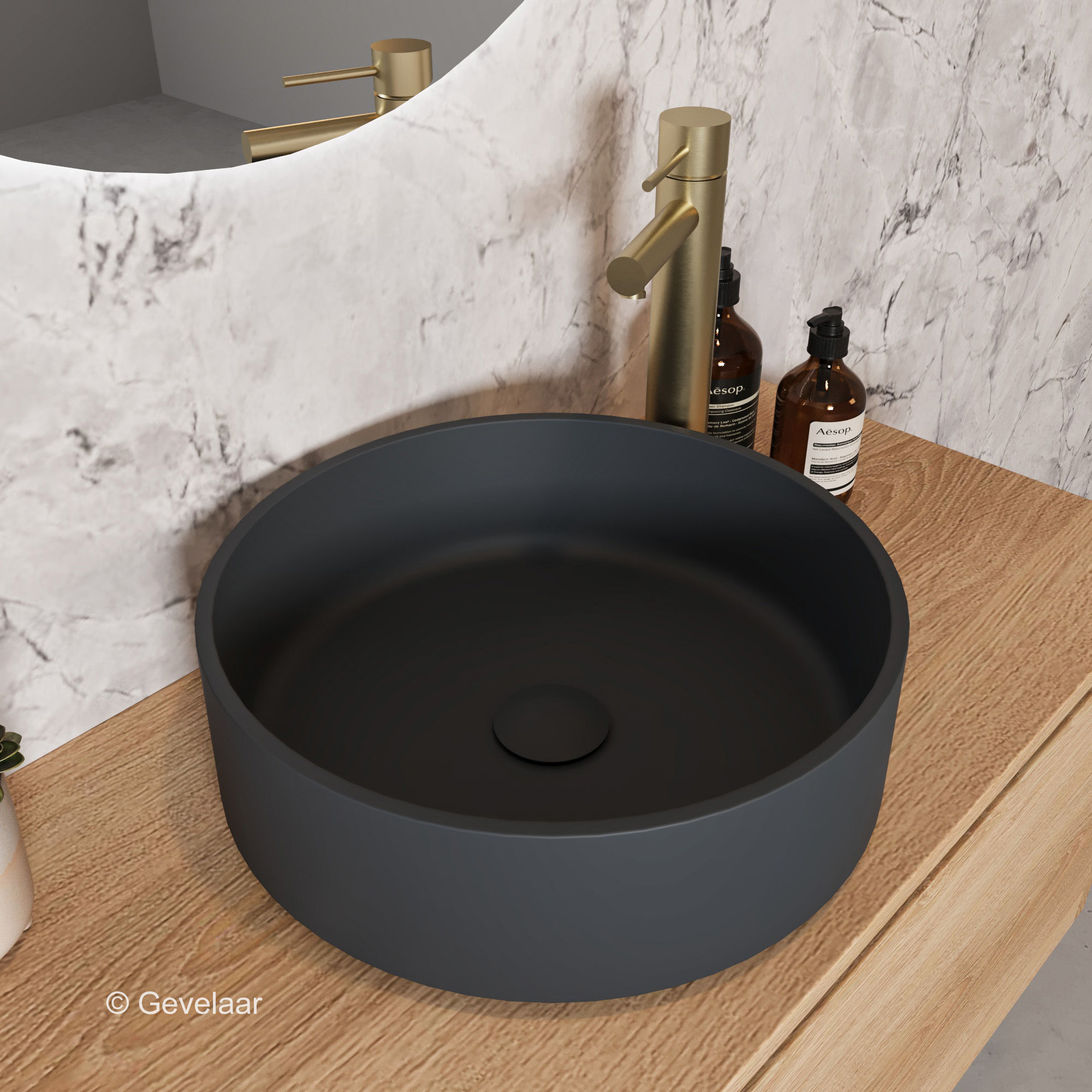 Arcqua Case opbouw waskom cast marble rond 40 mat antraciet