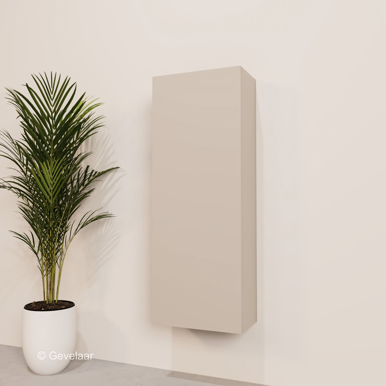 Zwevend badkamerkastje in cappuccino, strak greeploos design, compact formaat, extra opbergruimte 80 cm