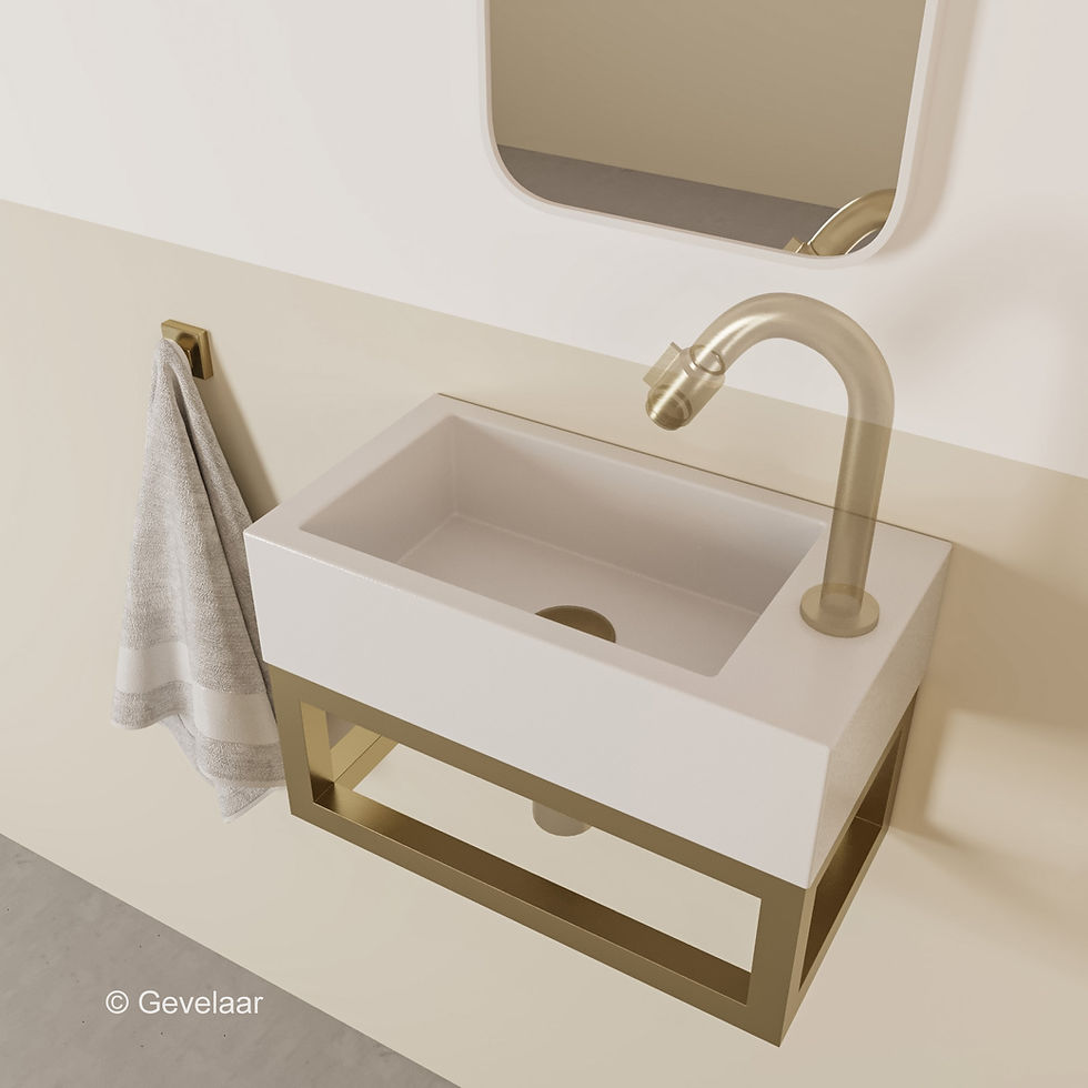 Thumbnail: Wiesbaden Nick toilet fontein 40x22 keramiek glans wit rechts frame geb. goud