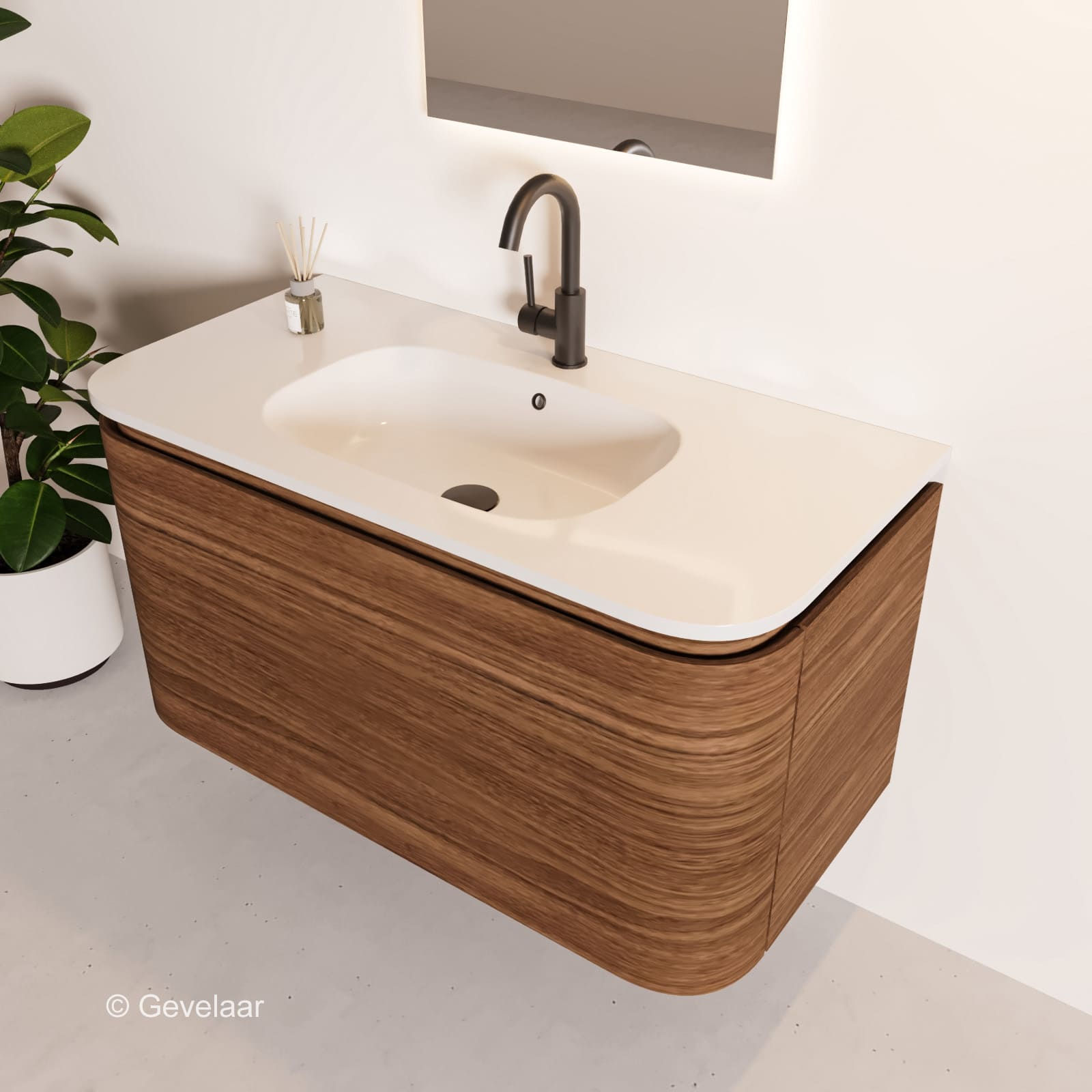 Tanaro Lash badmeubel 100cm 2 laden noten wastafel glans wit 1 kraangat