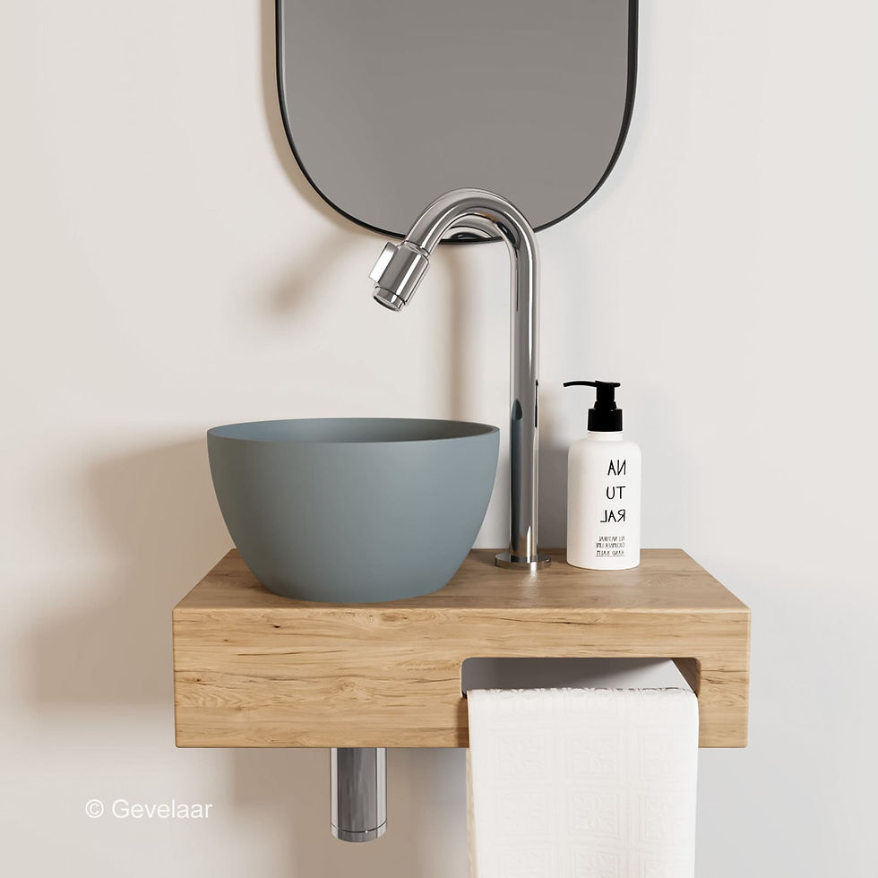 Arcqua Olivia fonteinset eikenhout waskom mat grijs links kraan bo chroom