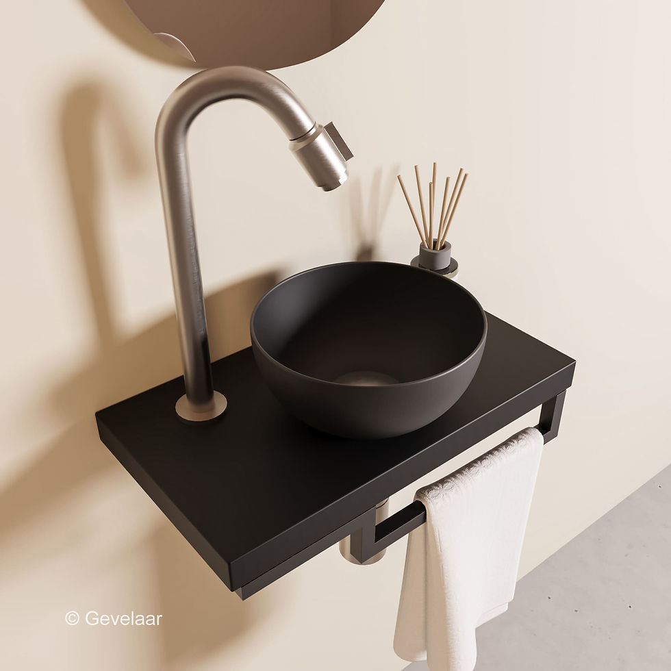 Thumbnail: Proline TOP mat zwart fonteinset kraan bo RVS kom 20cm mat zwart houder R