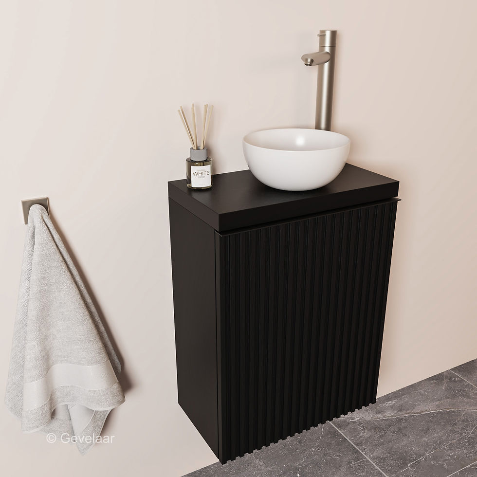 Tanaro Freshnook fonteinset kastje zwart kraan rvs waskom glans wit