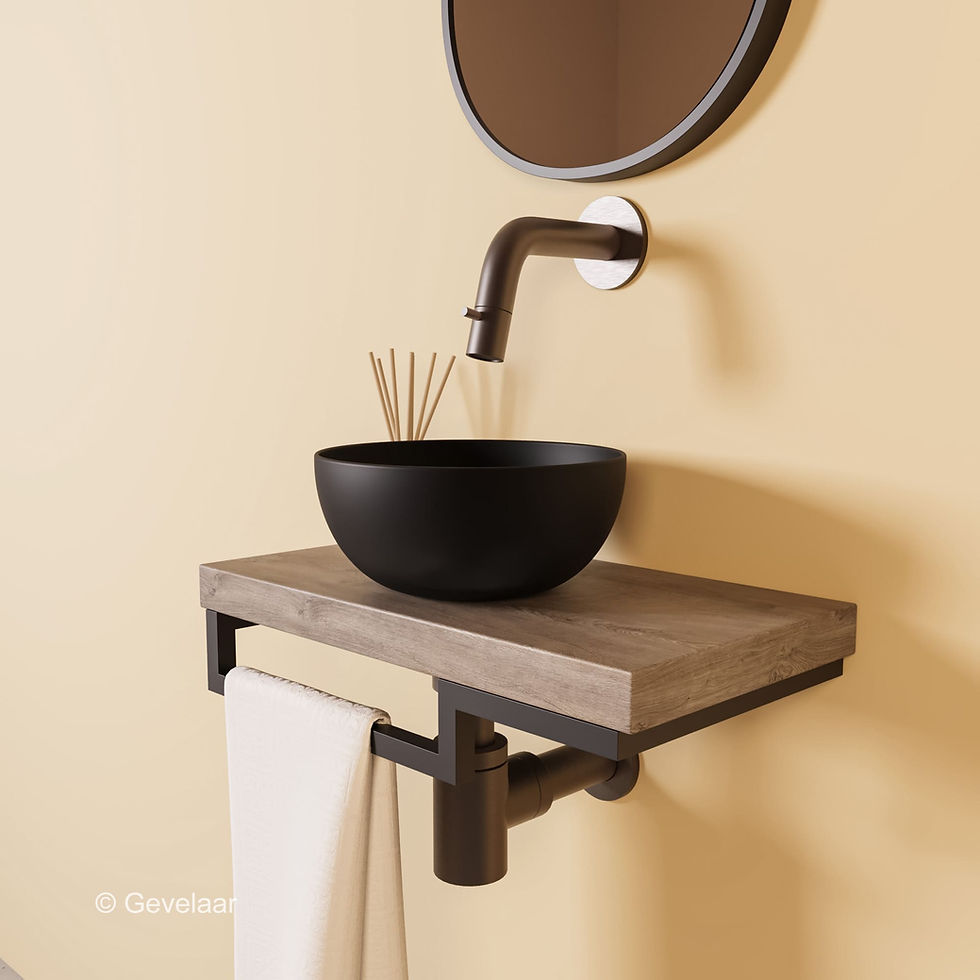 Proline TOP Raw Oak fonteinset inb kraan gunmetal kom 20cm mat zwart houder L