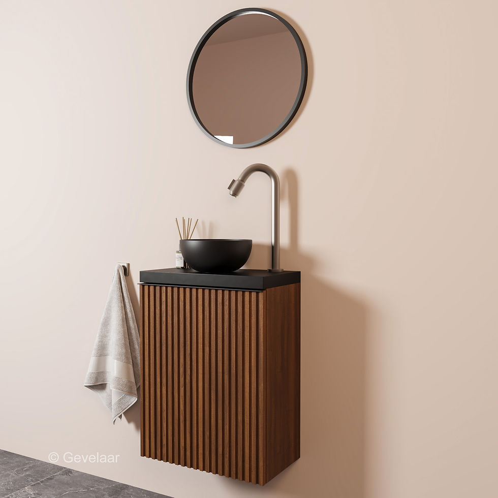 Tanaro Freshnook fonteinset kastje noten kraan boog rvs waskom mat zwart