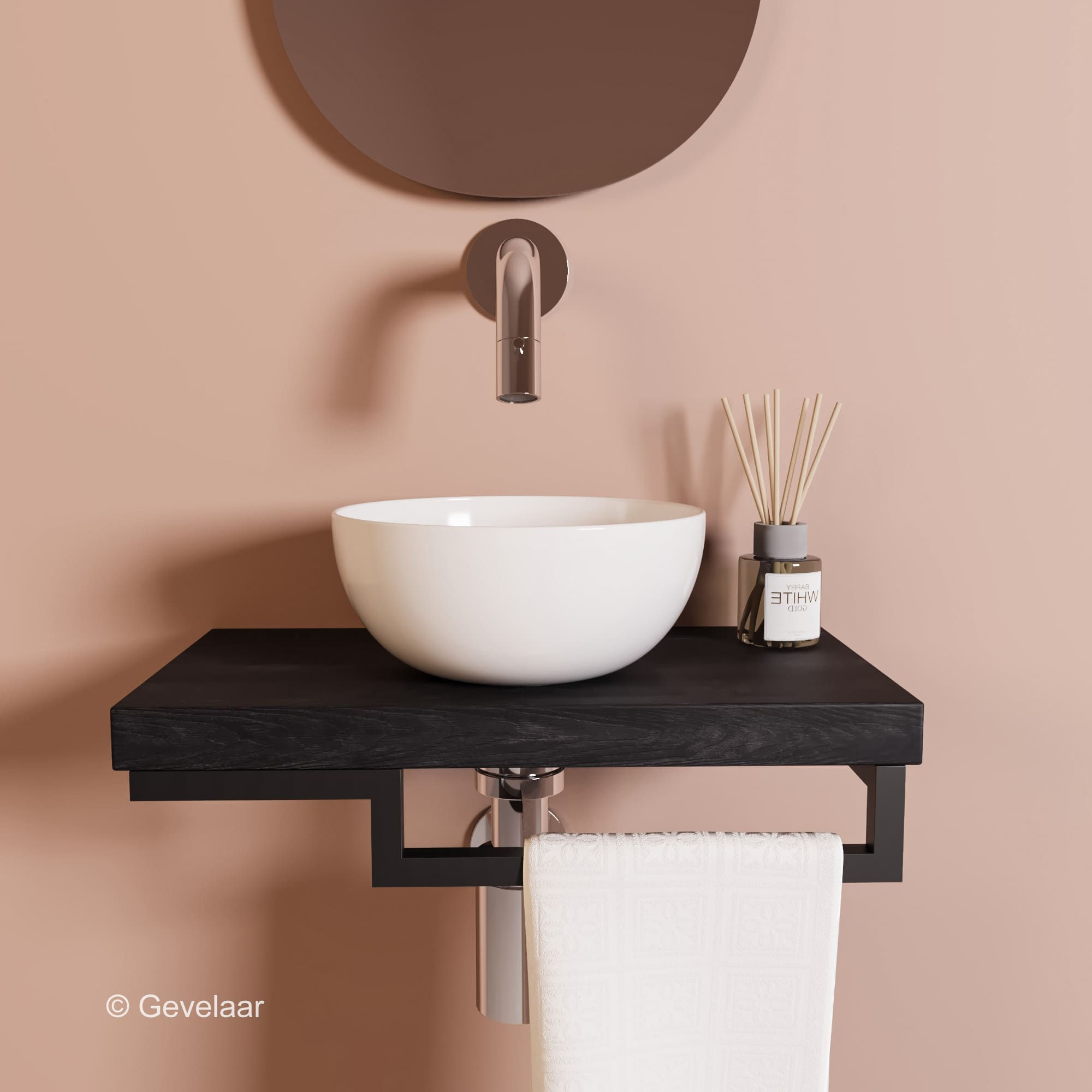 Proline TOP Black oak fonteinset inb kraan chroom kom 20cm glans wit houder R