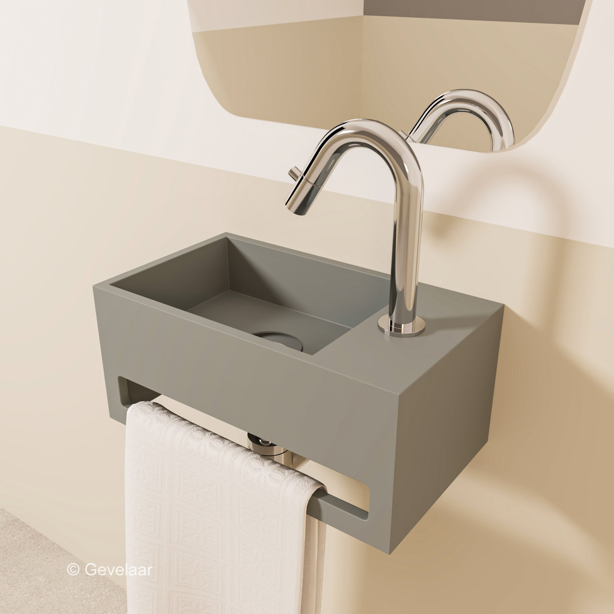Tanaro fonteinset SoSu solid surface clay beton gebogen kraan rechts chroom