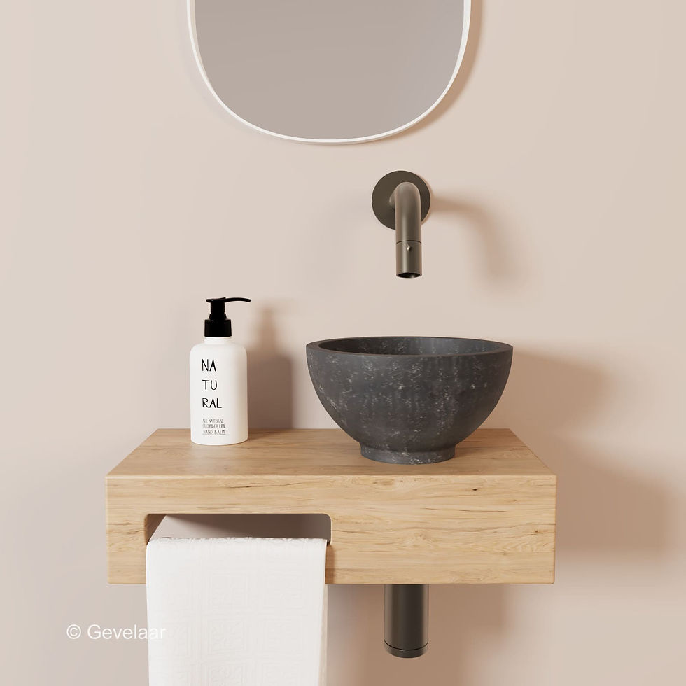 Tanaro Oasis fonteinset eiken inbouwkraan gunmetal waskom 20cm hardsteen rechts