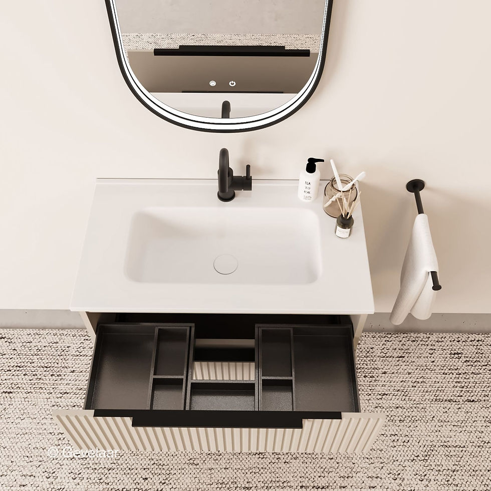 Thumbnail: Tanaro Sobio Rib badmeubel cappuccino 80cm wastafel mat wit 2 laden
