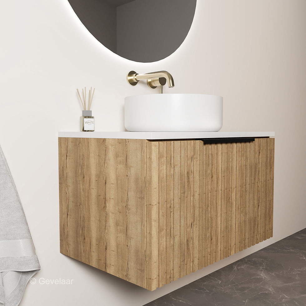 Thumbnail: Tanaro Ribbeluxe surf badkamermeubel 70 cm. Ribbelfront eiken - plank mat wit