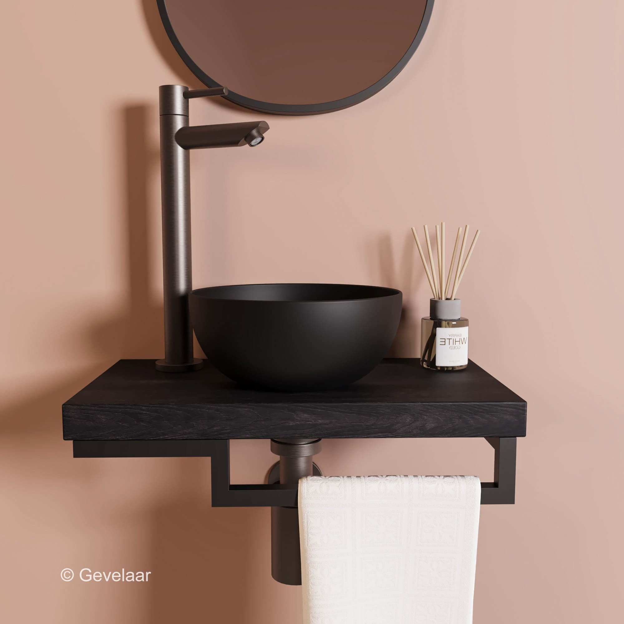 Proline TOP Black oak fonteinset kraan R gunmetal kom 20cm mat zwart houder R