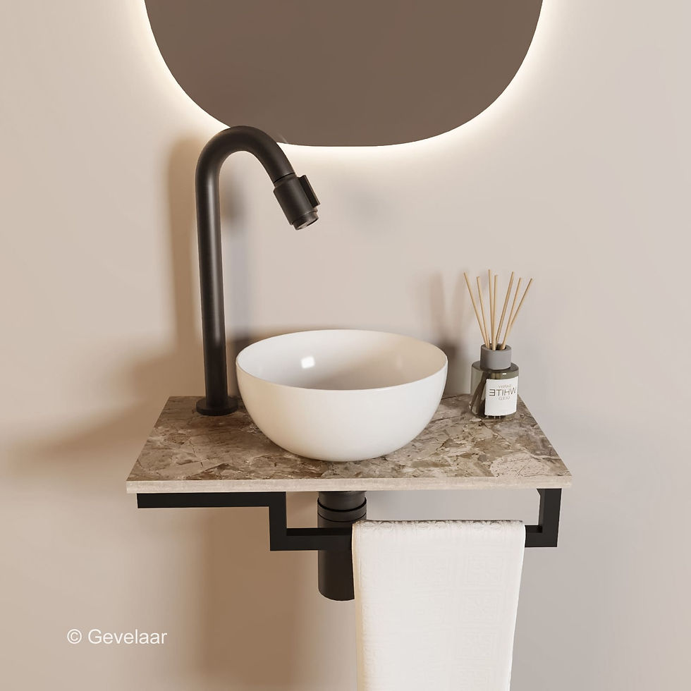 Thumbnail: Tanaro Marqstone fonteinset earth glossy kraan bo gunmetal kom 20cm wit houder R