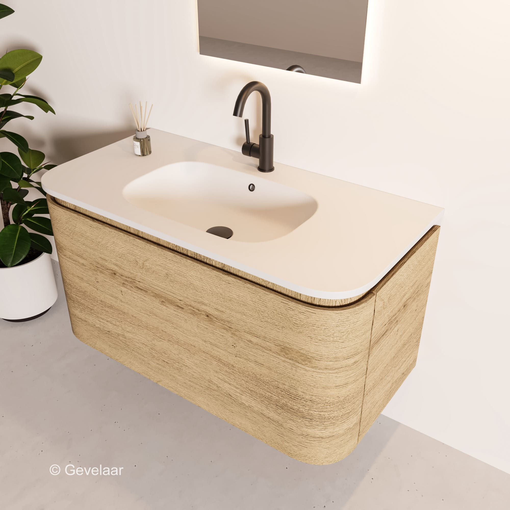 Tanaro Lash badmeubel 100cm 2 laden warm eiken wastafel mat wit 1 kraangat