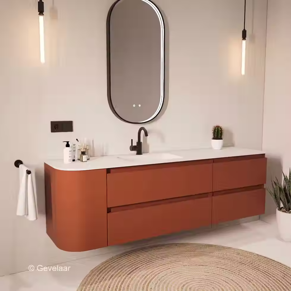 Thumbnail: Tanaro SoXeL badmeubel terra afgeronde hoek wastafel mat wit 180cm