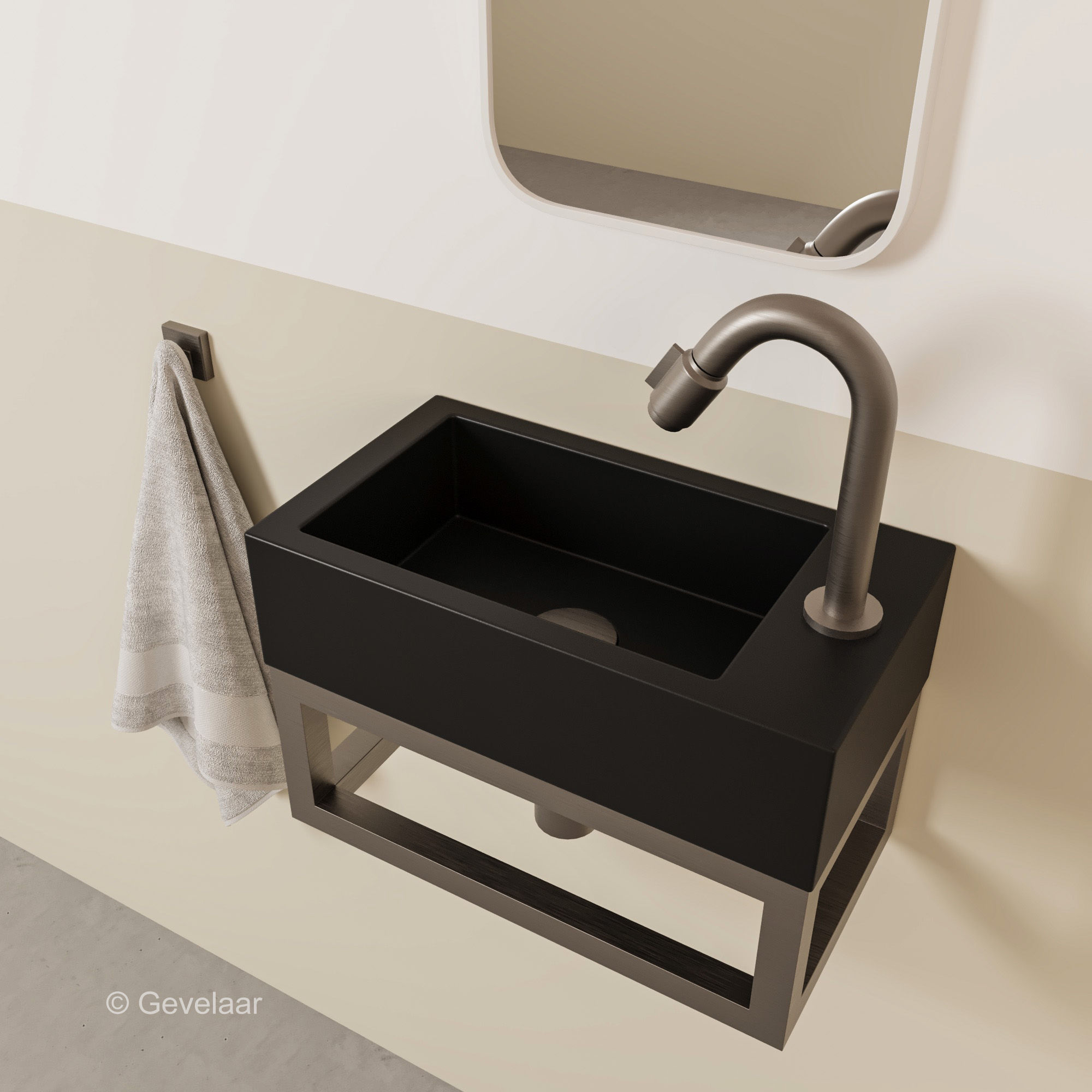 Wiesbaden Nick fonteinset 40x22 keramiek mat zwart rechts kraanset gunmetal