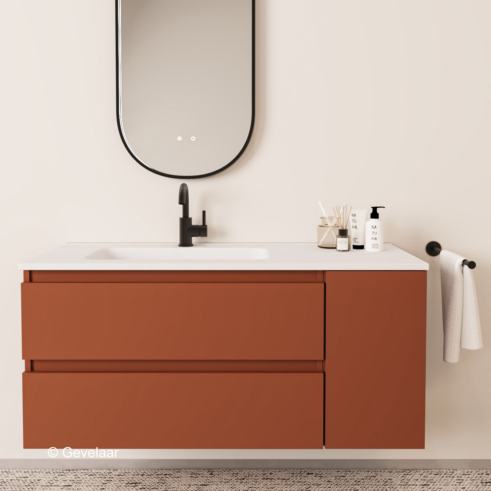 Tanaro Cliff badmeubel terracotta 120cm wastafel mat wit links